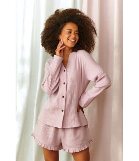 Пижамная женская рубашка из муслина розового цвета