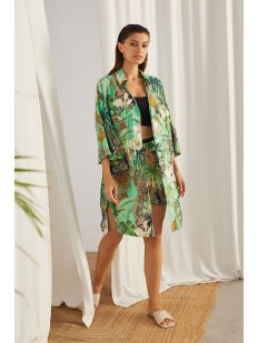 Удлиненная женская рубашка с тропическим принтом