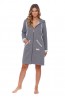 Женский серый хлопковый халат на молнии с капюшоном  Doctor nap smz.4508  - фото 3