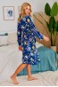 Женский синий с абстрактным рисунком запашной халат с длинным рукавом Doctor nap sww.5112 - фото 2