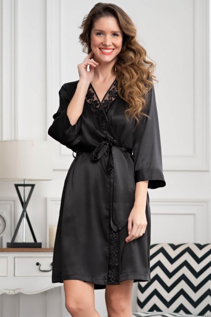 Черный атласный халат Mia-Amore MARISIA 8583 - фото 1