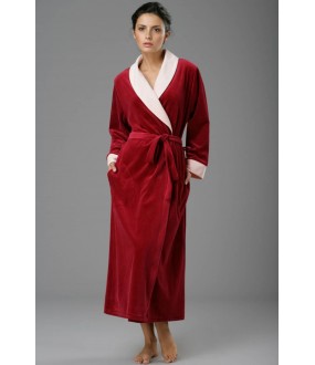 Длинный бордовый теплый женский халат из хлопка