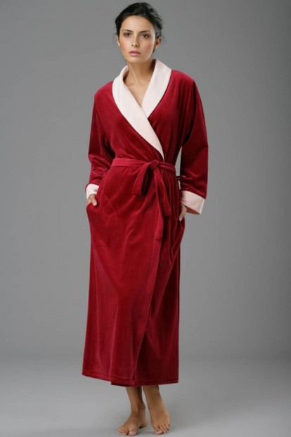 Длинный бордовый велюровый женский халат Laete 20020l-1 - фото 1