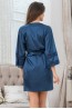 Женский халат из шелка с кружевными вставками синего цвета и карманами Mia-amore Frida  - фото 2