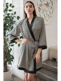 Черный шелковый халат-кимоно