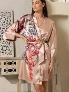 Атласный халат кимоно розовый