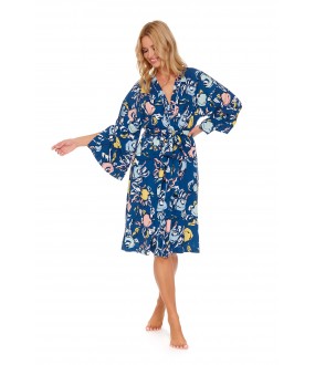 Синий вискозный халат кимоно