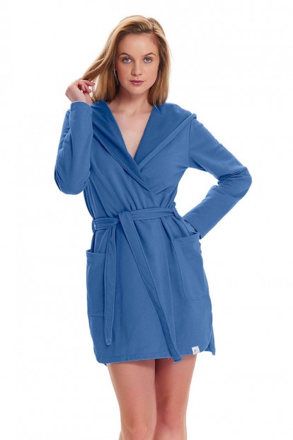 Хлопковый женский синий халат с капюшоном Doctor Nap SMW.9456 - фото 1