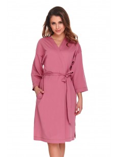 Розовый женский халат кимоно из хлопка с карманами