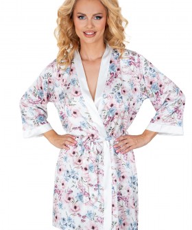 Короткий атласный халат-кимоно 
