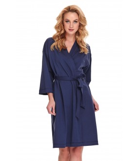 Синий женский халат кимоно из хлопка с карманами