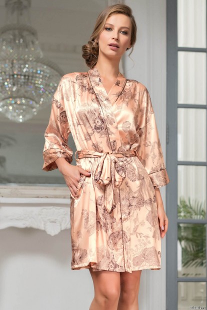 Женский шелковый халат кимоно с цветочным принтом Mia-Amore LETUAL 3433 - фото 1