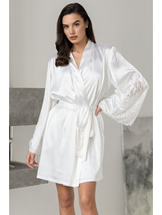 Белый халат кимоно с кружевным декором