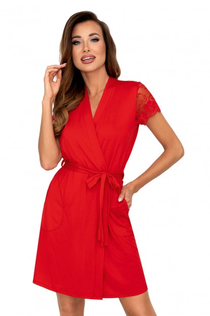 Женский халат с коротким рукавом из кружева Donna Felicia dressing gown red - фото 1