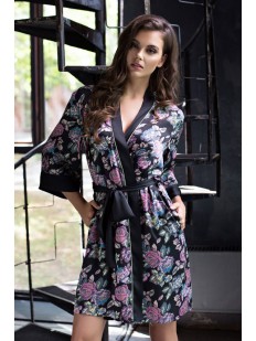 Летний женский атласный халат кимоно с принтом