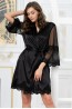 Женский запашной халат из шелка с кружевными прозрачными рукавами Mia-amore Aurelia 3893 черный - фото 1