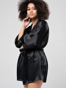 Черный атласный халат кимоно