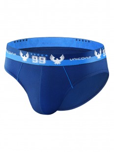 Синие мужские трусы слип с брендированной резинкой в спортивном стиле