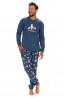 Мужская хлопковая синяя пижама с брюками на манжетах и лонгсливом Doctor nap pmb.4329  - фото 5