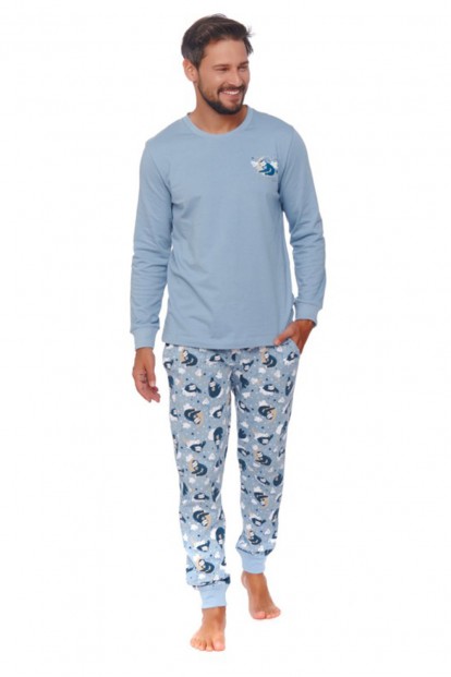 Мужская хлопковая голубая пижама с брюками на манжетах и лонгсливом Doctor nap pmb.4511 flow - фото 1