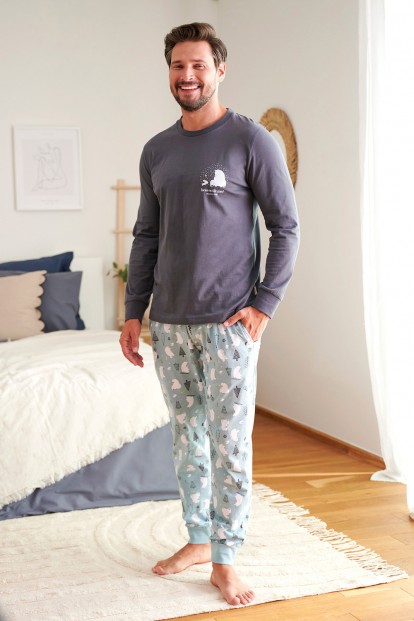 Мужская хлопковая пижама с брюками на манжетах и лонгсливом цвета графит Doctor nap pmb.5263 - фото 1