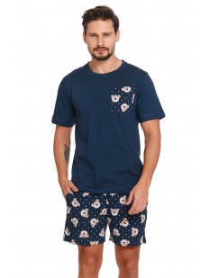 Синяя мужская пижама из хлопка: футболка и шорты с мишками