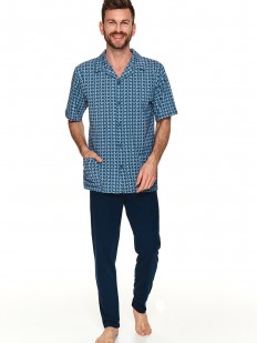 Синяя мужская пижама с брюками и рубашкой