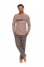 Мужская хлопковая бежевая пижама с брюками в клетку и лонгсливом Doctor nap pmb.5216  - фото 2
