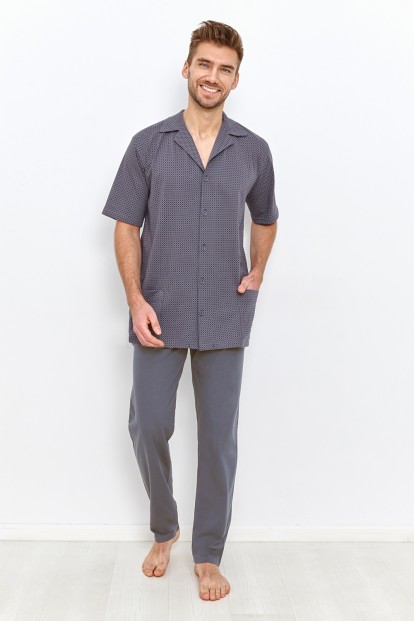 Мужская хлопковая пижама с брюками и рубашкой на пуговицах с коротким рукавом Taro 23s simon 2943-2944-01 - фото 1