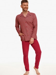 Красная мужская пижама с брюками и рубашкой