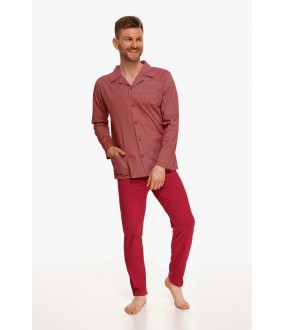 Красная мужская пижама с брюками и рубашкой