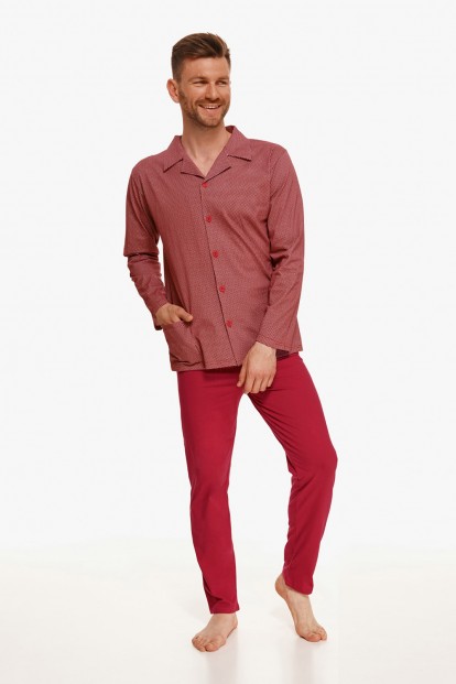 Мужская хлопковая пижама с брюками и рубашкой на пуговицах с коротким рукавом Taro 22w richard 2635-2636-2637-01 - фото 1