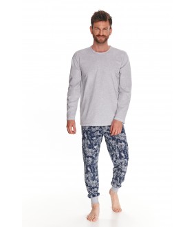 Серый пижамный комплект с брюками и лонгсливом