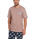 Хлопковая мужская пижама: бежевая футболка и шорты с мишками