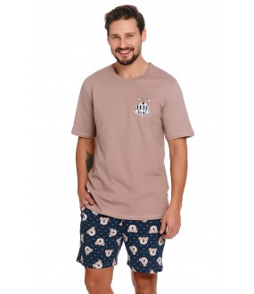 Хлопковая мужская пижама: бежевая футболка и шорты с мишками