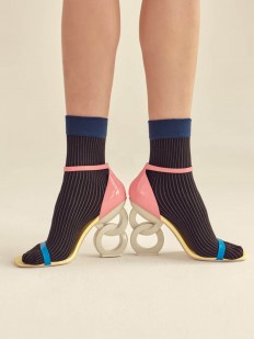 Капроновые женские носки в полоску 30 DEN с синей резинкой