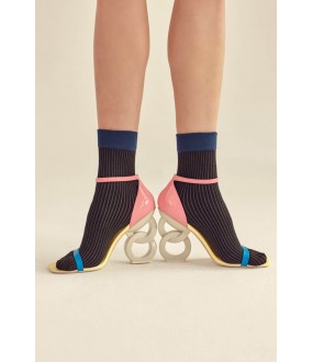 Капроновые женские носки в полоску 30 DEN с синей резинкой