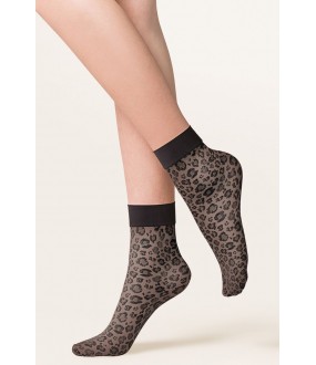 Черные женские леопардовые носочки с гладкой резинкой