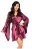 Атласный халат-пеньюар на запахе с широким рукавами и трусы стринги в комплекте Beauty night Samira peignoir бордовый - фото 1