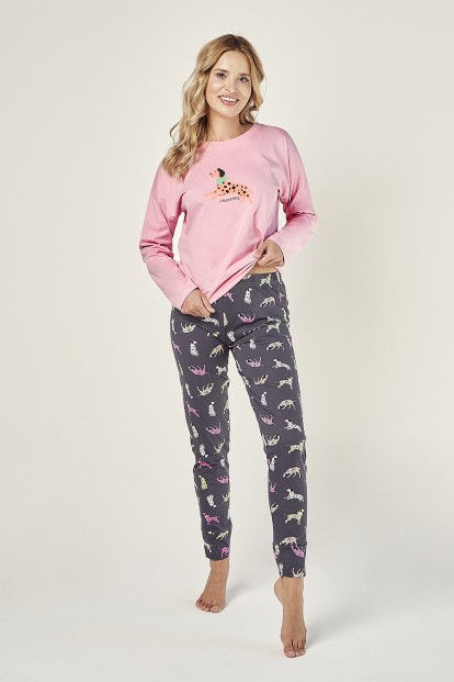 Женская трикотажная хлопковая пижама с брюками и лонгсливом Taro 24w ruby 2986-01 - фото 1