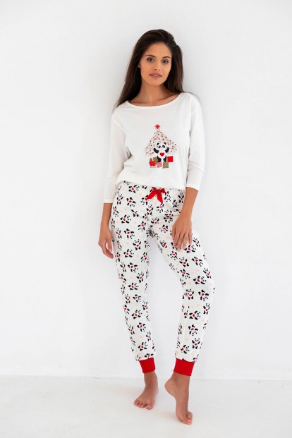 Женский хлопковый пижамный комплект с брюками и кофтой с рукавом 3/4 Sensis 24w panda - фото 1