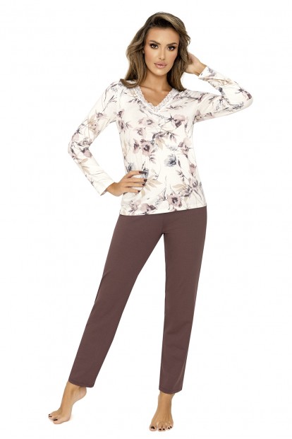 Женская пижама с однотонными брюками и лонгсливом с цветочным принтом Donna Belinda pyjamas - фото 1