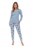 Женская хлопковая голубая пижама с брюками на манжетах и лонгсливом Doctor nap pm.4585 flow - фото 1