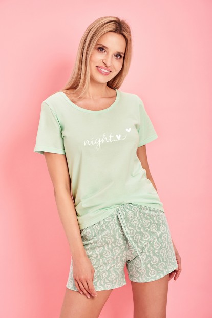 Женская хлопковая пижама с шортами и футболкой светло-зеленого цвета Taro 23s gloria 2957-01 - фото 1