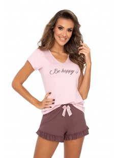 Женская коричнево-розовая пижама с футболкой и шортами