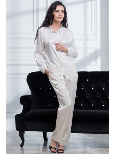 Белая атласная пижама с длинным рукавом
