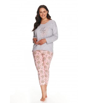 Пижама серый лонгслив и розовые брюки с рисунком