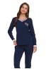 Женская темно-синяя хлопковая пижама с брюками и кофтой с длинным рукавом Doctor nap pm.4504 navy blue - фото 3