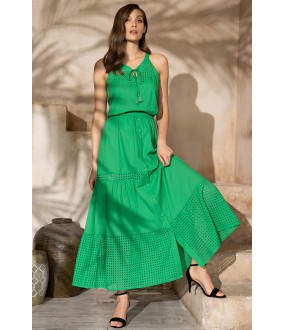 Зеленый пляжный комплект из топа и длинной юбки