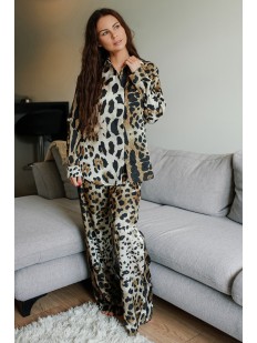 Женская шелковая леопардовая пижама с брюками и рубашкой  